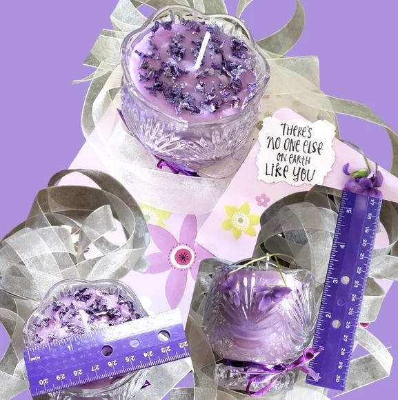 SOLD Candle 2 Soy-Wax Lucky in Love My Wish my Flower petals blended New Purples - Picture 6 of 8
